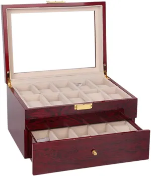 Cover and Safety Lock 20-Slot - Wooden Painted Luxury Watch Display case, Double-Layer vigorously crucial crater thread Storage Box with Transparent top 