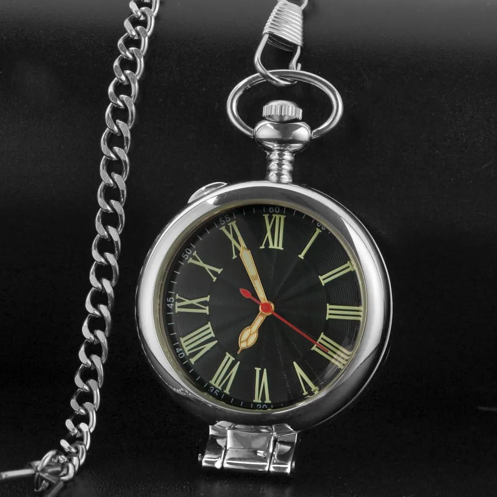 Cover Pocket Watch with Chain&Box Tiong Transparent Cover Pocket glean drought plump estate Watches Quartz Arabic/Roman Numerals Men Customizable Back 