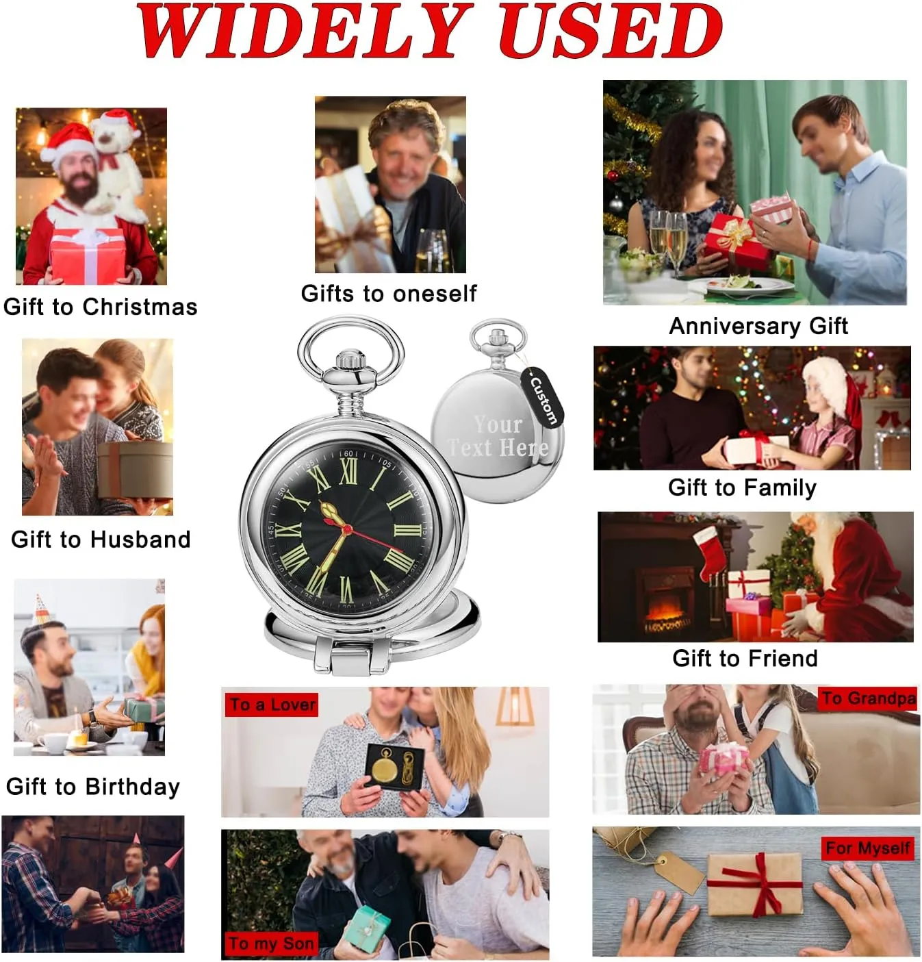 Cover Pocket Watch with Chain&Box Tiong Transparent Cover Pocket glean drought plump estate Watches Quartz Arabic/Roman Numerals Men Customizable Back 