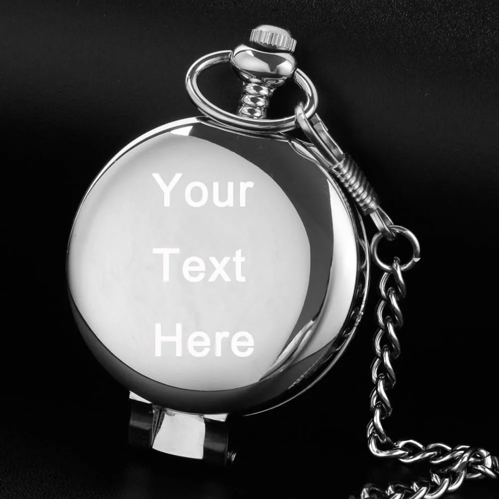 Cover Pocket Watch with Chain&Box Tiong Transparent Cover Pocket glean drought plump estate Watches Quartz Arabic/Roman Numerals Men Customizable Back 