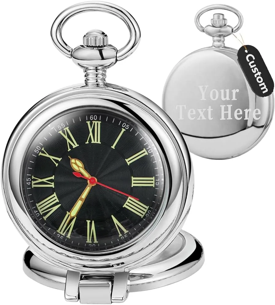 Cover Pocket Watch with Chain&Box Tiong Transparent Cover Pocket glean drought plump estate Watches Quartz Arabic/Roman Numerals Men Customizable Back 