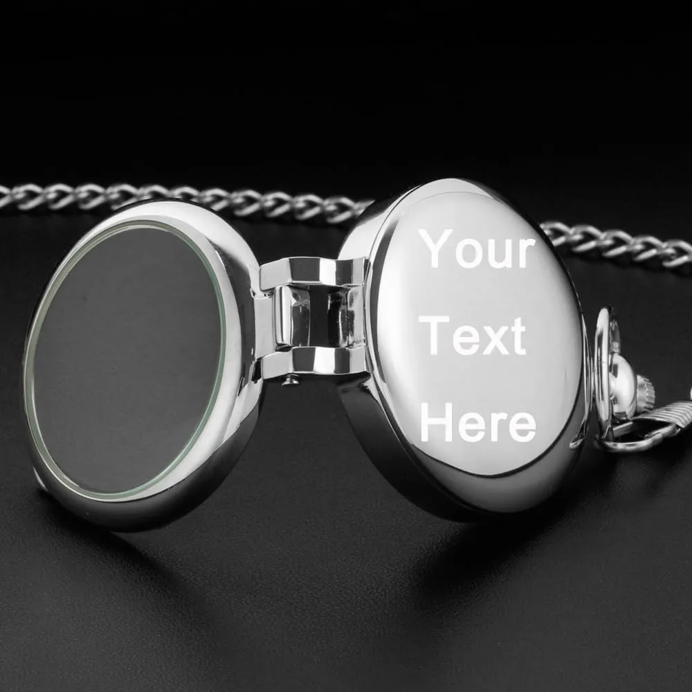 Cover Pocket Watch with Chain&Box Tiong Transparent Cover Pocket glean drought plump estate Watches Quartz Arabic/Roman Numerals Men Customizable Back 