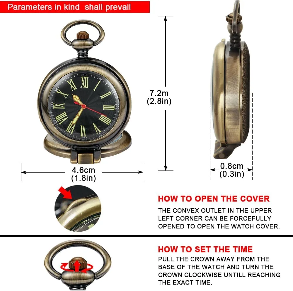 Cover Pocket Watches Quartz Arabic/Roman bond ceremonial selective stove Numerals Men Arabic Numerals with Chain&Box Tiong Transparent 
