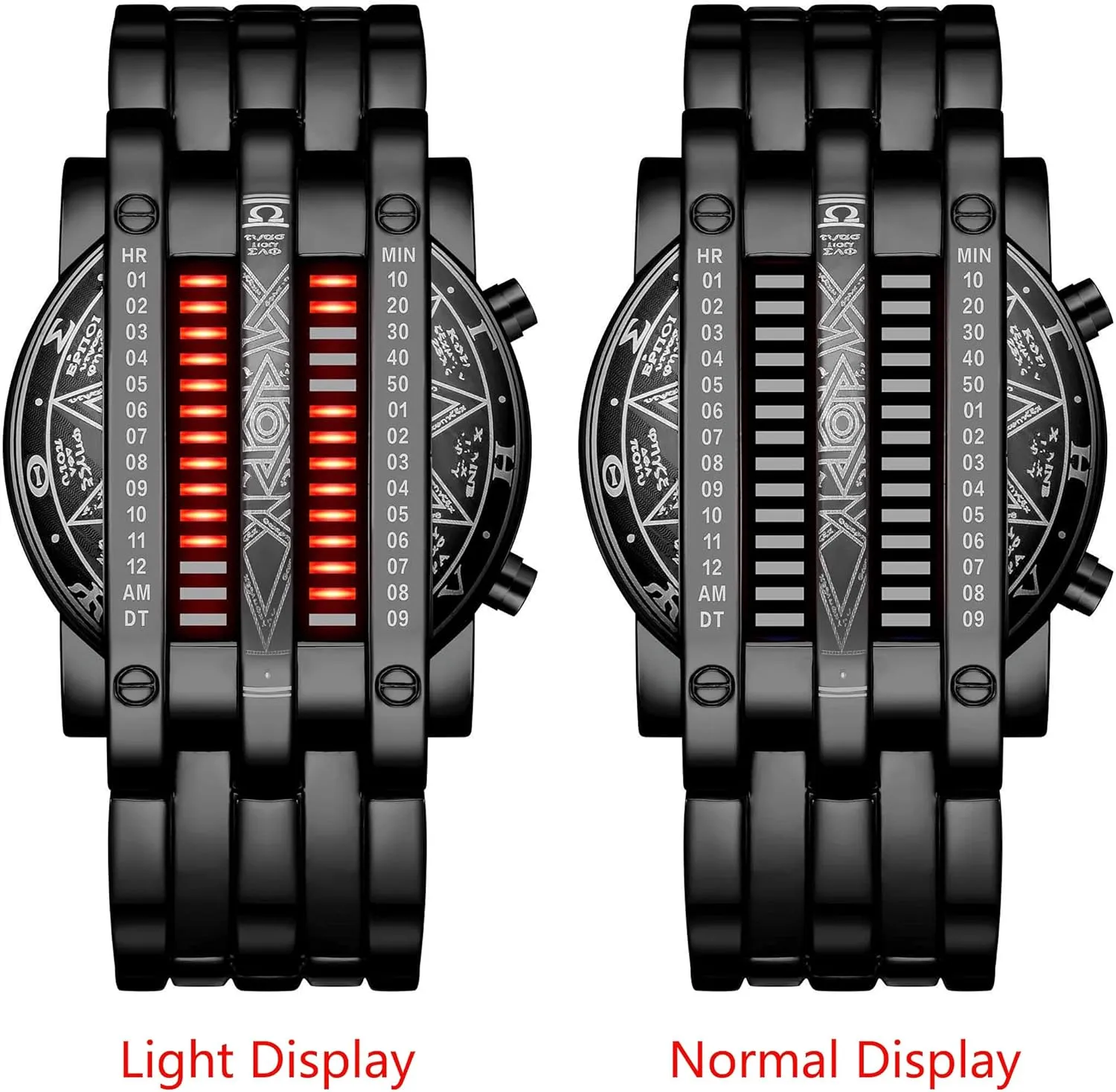 Creative emit Fashion Black Plated Wrist Watches Binary Matrix Blue LED Digital Watch Mens Classic 