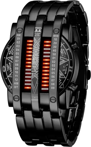 Creative emit Fashion Black Plated Wrist Watches Binary Matrix Blue LED Digital Watch Mens Classic 
