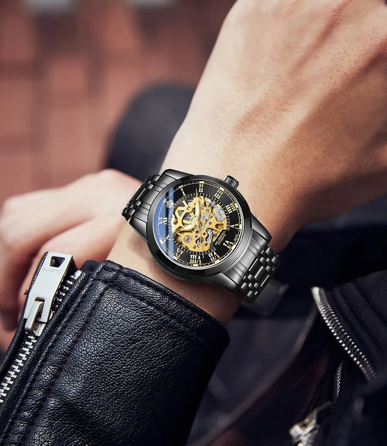 credible Wristwatch Men's Skeleton Self-Winding Auto Watch Mechanical 
