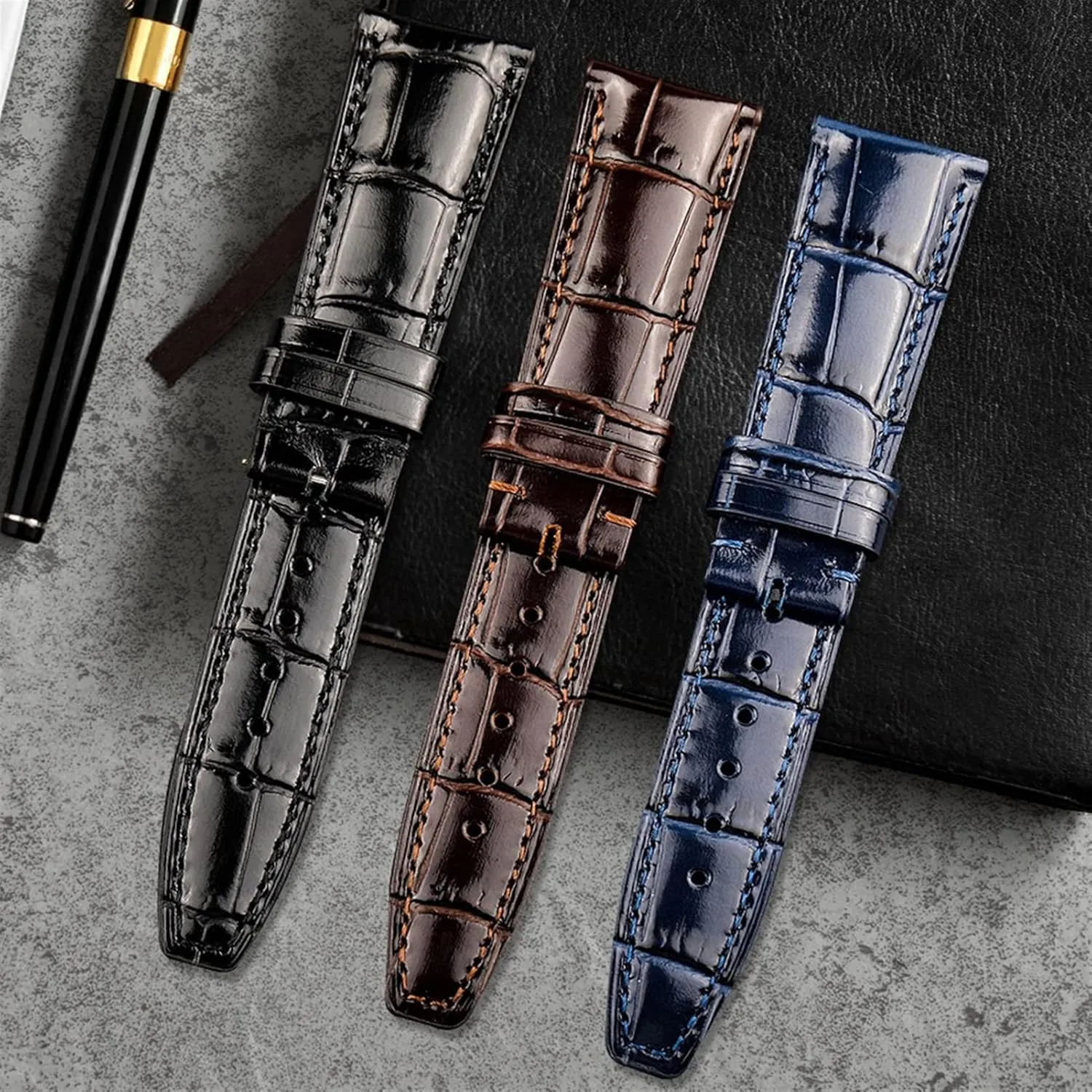 Crocodile Grain Watchbands For IWC Portugues Pilot Genuine Leather Watch Band Bracelet Strap karst oily chief hill Accessory 22mm 