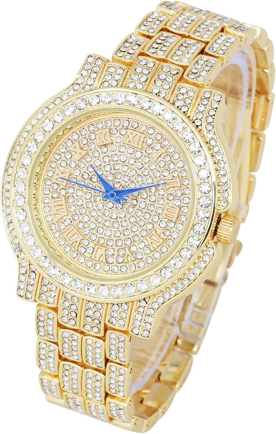 Cross clear Set Women's Iced out Watches with Diamond Stud Earrings and Flawless blinged out Cross Tennis Necklace & Bracelet - 4pc 