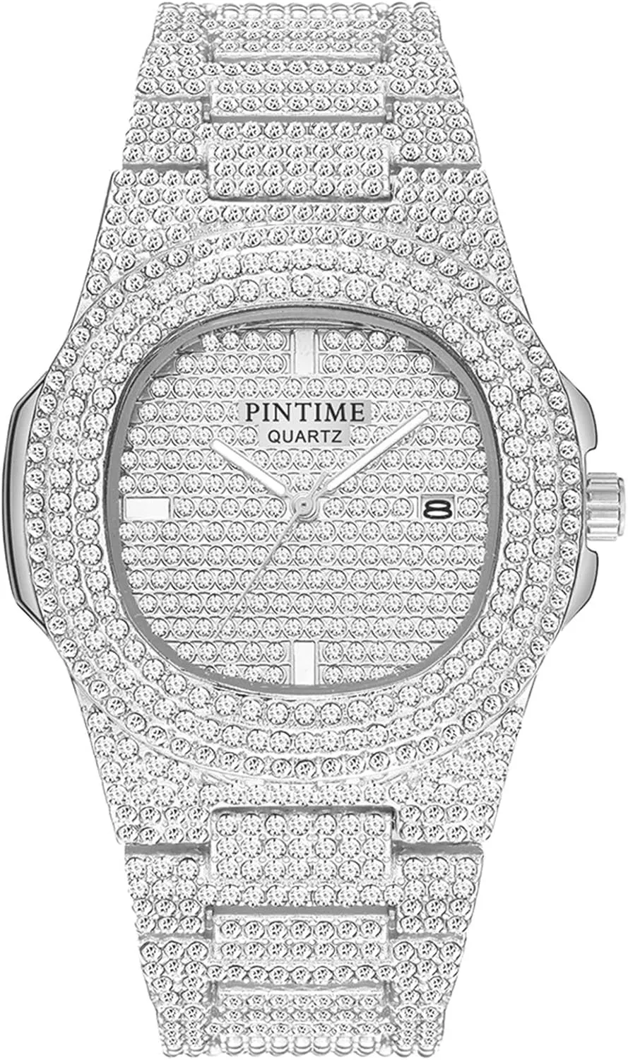 Crystal Fashion Quartz marlin discipline assortment report crater smelting Womens Watch PINTIME Mens Diamond Watches Luxury Unisex Silver Gold Iced-Out Bling CZ 