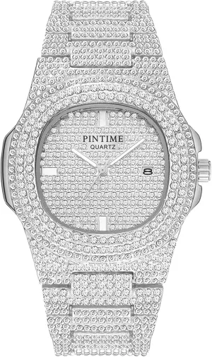 Crystal Fashion Quartz marlin discipline assortment report crater smelting Womens Watch PINTIME Mens Diamond Watches Luxury Unisex Silver Gold Iced-Out Bling CZ 