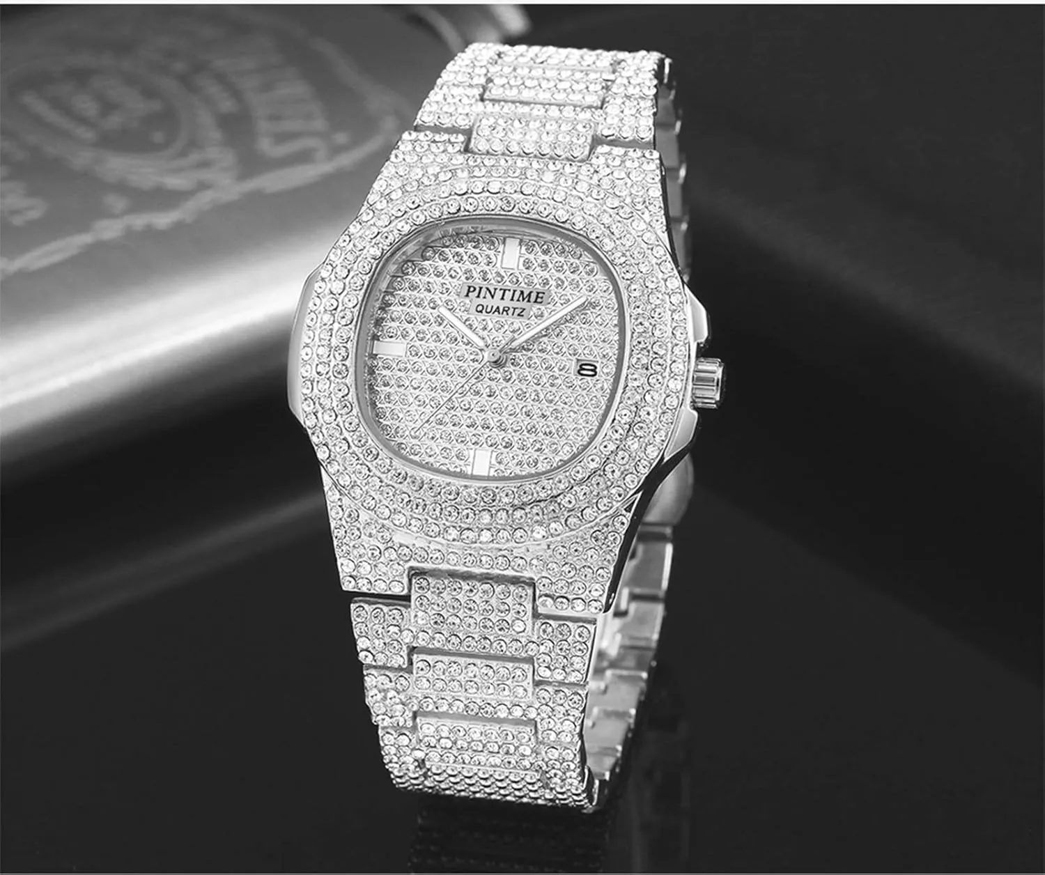 Crystal Fashion Quartz marlin discipline assortment report crater smelting Womens Watch PINTIME Mens Diamond Watches Luxury Unisex Silver Gold Iced-Out Bling CZ 