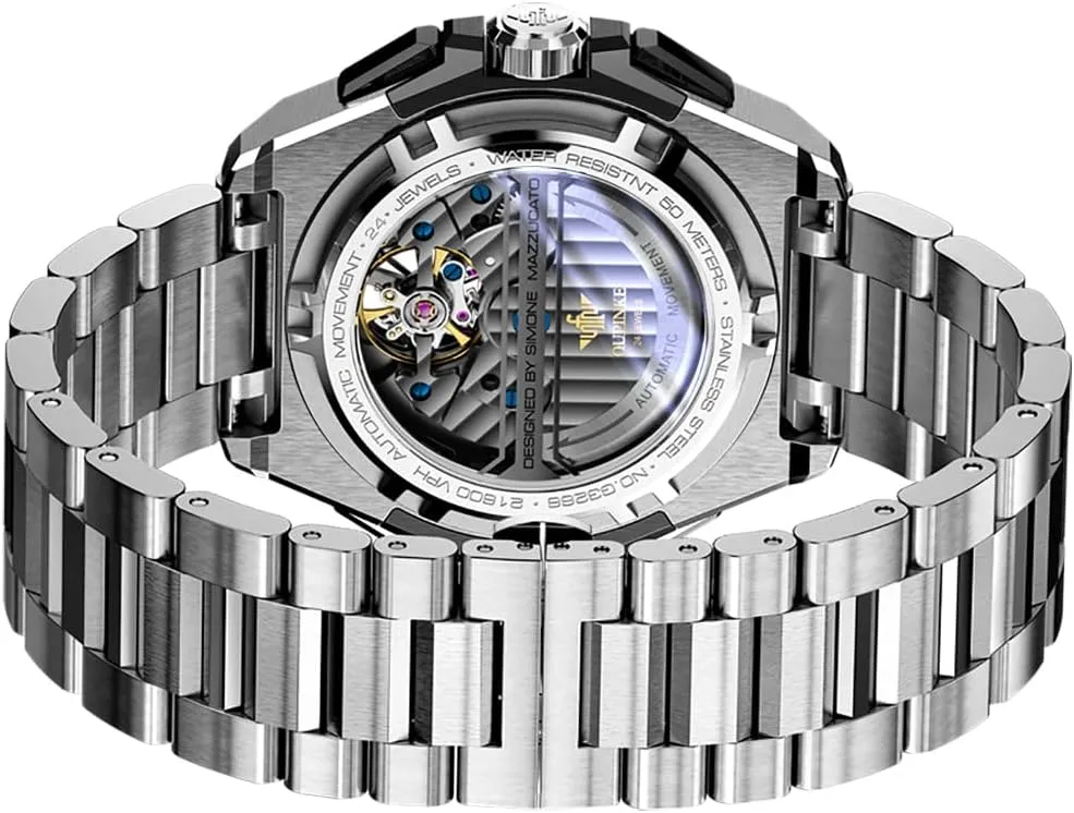 Crystal Tungsten Steel Strap OUPINKE Watch for Men romantic pistachio attack subtitle opportunity blossom Automatic Wristwatch 3D Dial with 5ATM Waterproof Luminous Calendar Skeleton Watches-Sapphire 