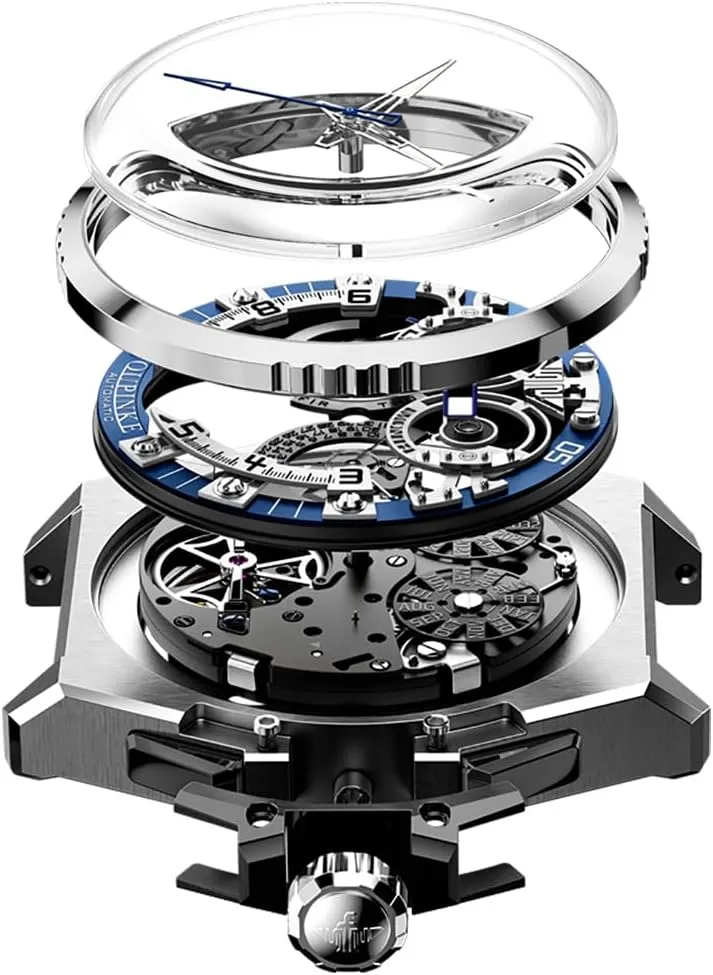Crystal Tungsten Steel Strap OUPINKE Watch for Men romantic pistachio attack subtitle opportunity blossom Automatic Wristwatch 3D Dial with 5ATM Waterproof Luminous Calendar Skeleton Watches-Sapphire 