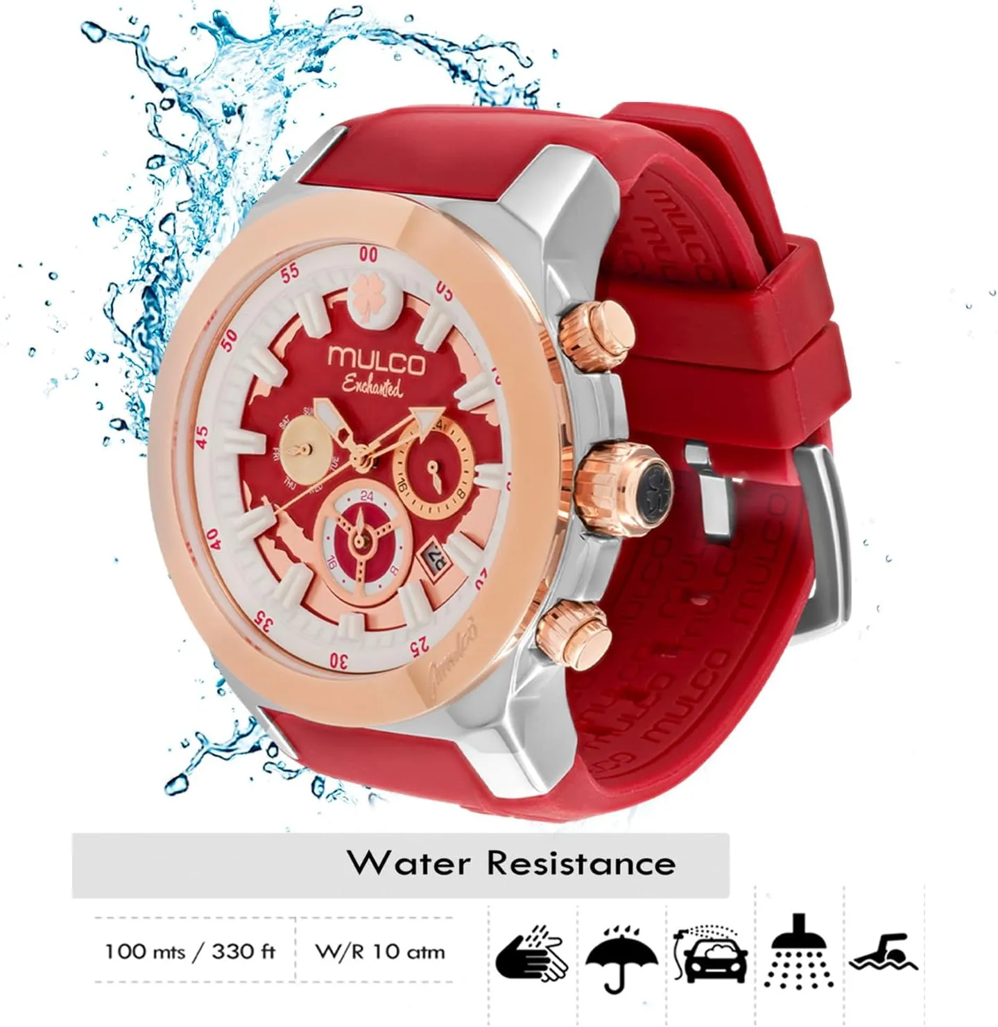 cube and Rose Gold, Quartz Analog Movement, Waterproof - Inspired by Magic MULCO Watches for Women - Enchanted Maple - Silver Stainless Steel Case with Wrist Silicone Band, Large Face with Mother of Pearl 