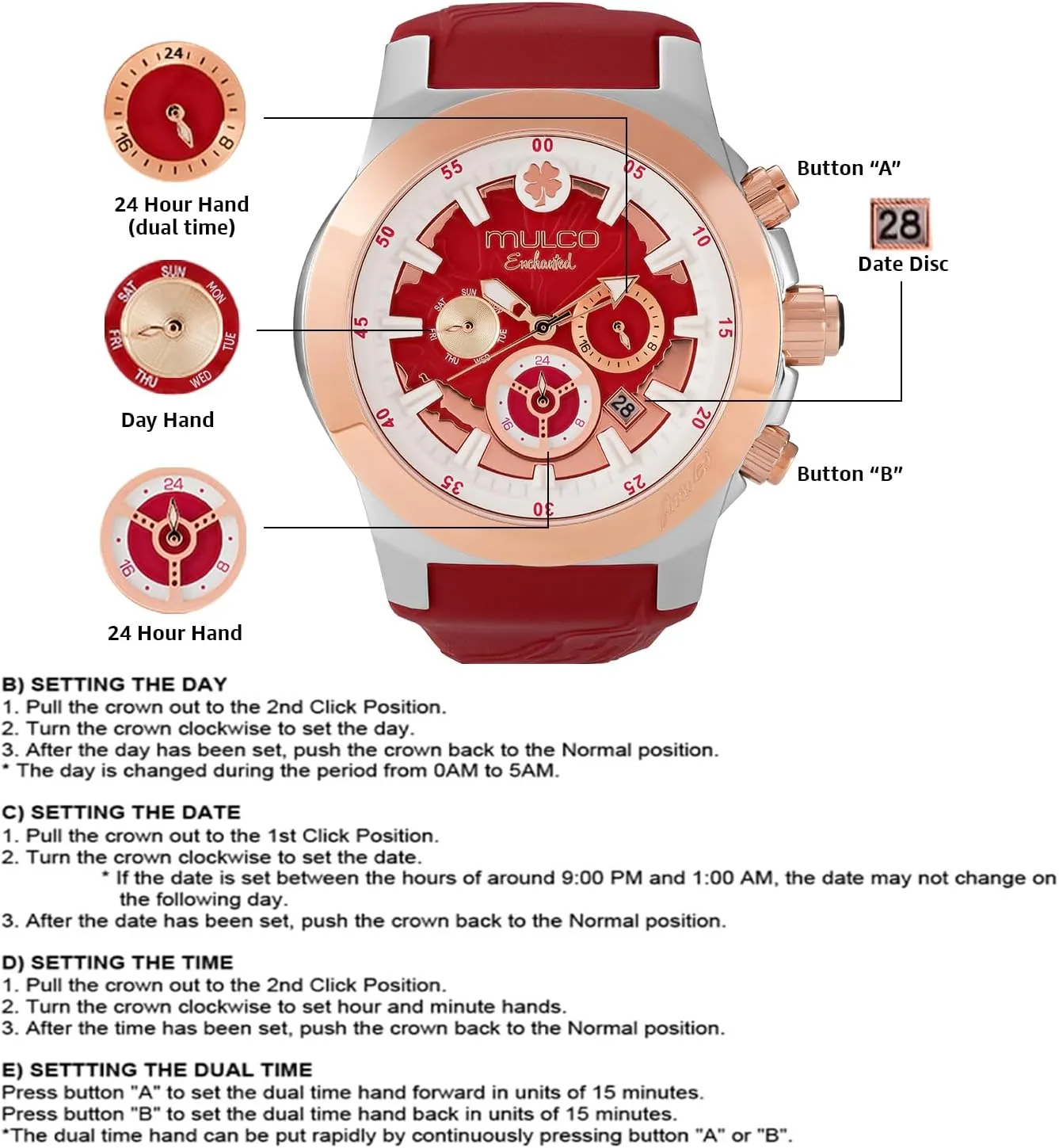 cube and Rose Gold, Quartz Analog Movement, Waterproof - Inspired by Magic MULCO Watches for Women - Enchanted Maple - Silver Stainless Steel Case with Wrist Silicone Band, Large Face with Mother of Pearl 