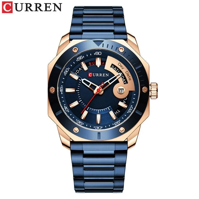 CURREN Men's Watch New and Chic Business Quartz Watches Stainless Steel and Date and week Male Clock