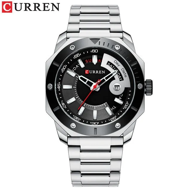 CURREN Men's Watch New and Chic Business Quartz Watches Stainless Steel and Date and week Male Clock