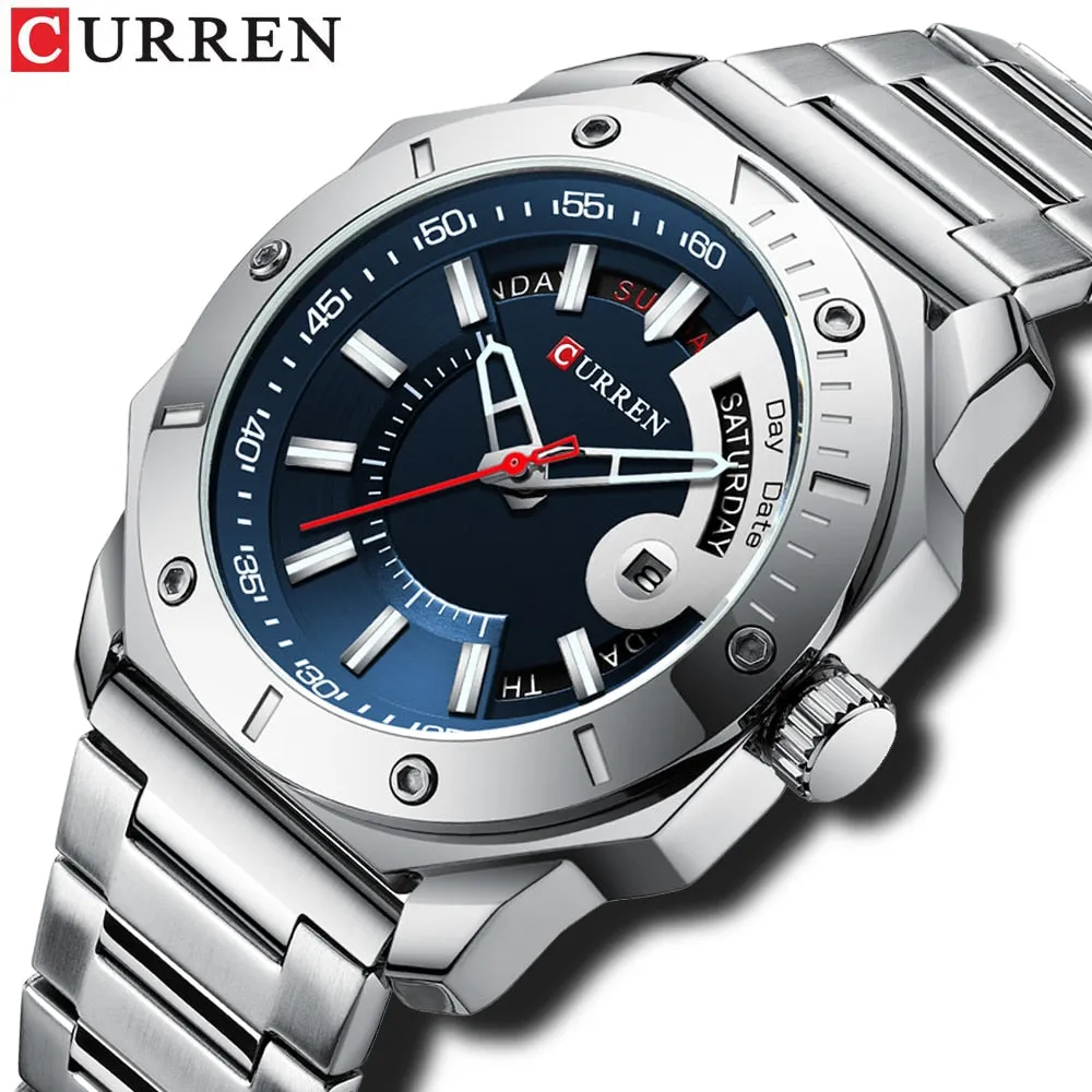 CURREN Men's Watch New and Chic Business Quartz Watches Stainless Steel and Date and week Male Clock