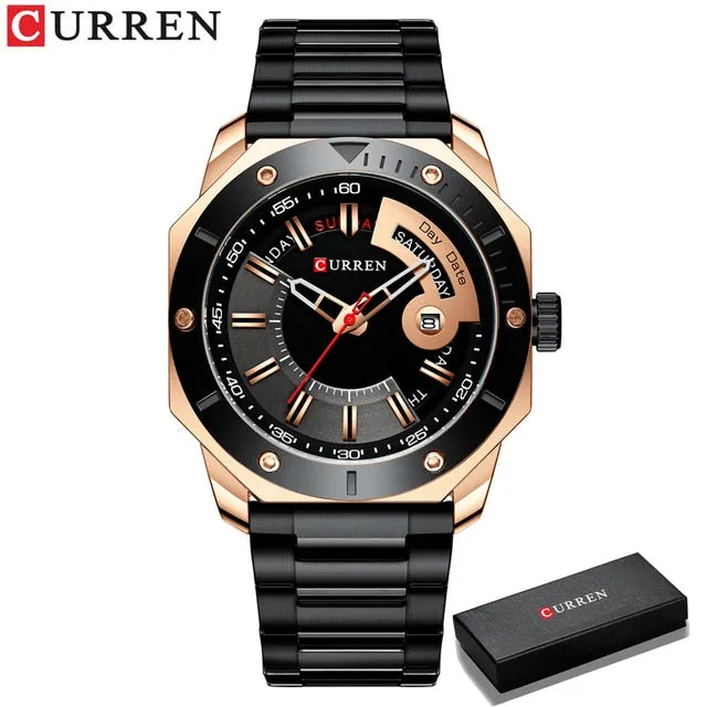 CURREN Men's Watch New and Chic Business Quartz Watches Stainless Steel and Date and week Male Clock