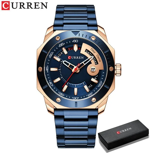 CURREN Men's Watch New and Chic Business Quartz Watches Stainless Steel and Date and week Male Clock