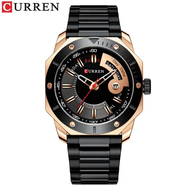 CURREN Men's Watch New and Chic Business Quartz Watches Stainless Steel and Date and week Male Clock