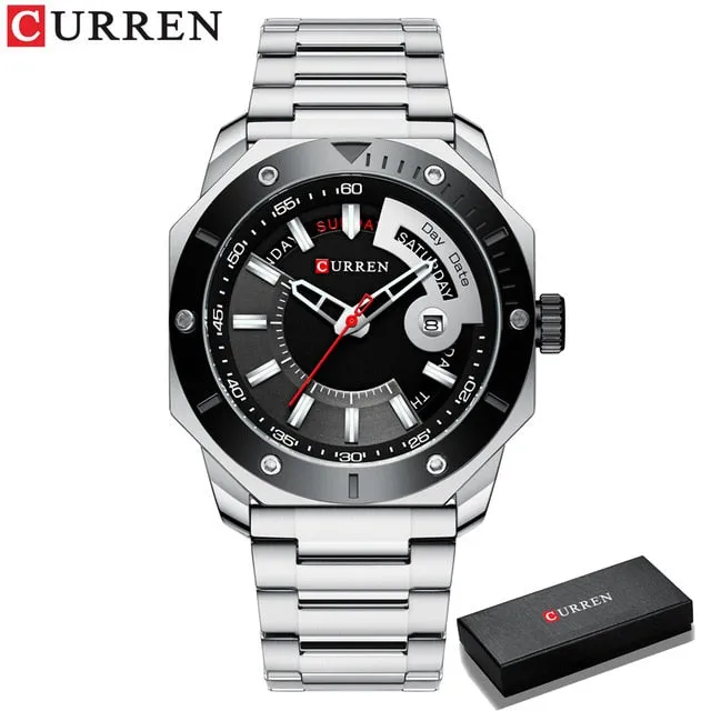 CURREN Men's Watch New and Chic Business Quartz Watches Stainless Steel and Date and week Male Clock