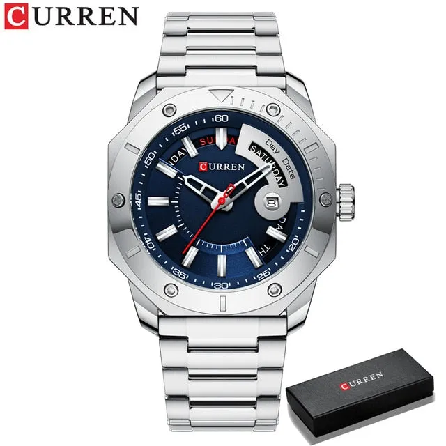 CURREN Men's Watch New and Chic Business Quartz Watches Stainless Steel and Date and week Male Clock