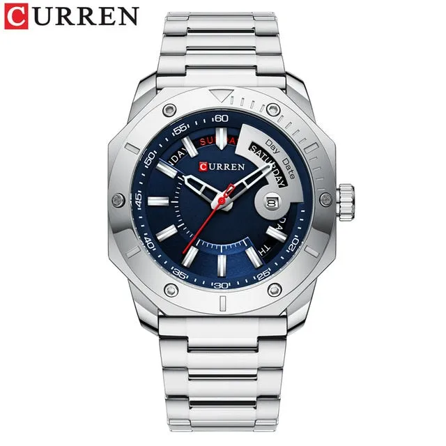 CURREN Men's Watch New and Chic Business Quartz Watches Stainless Steel and Date and week Male Clock