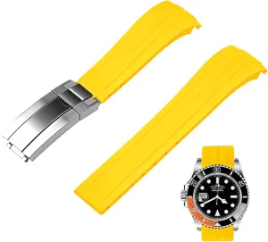 Curved Replacement Watch Strap for Men Women with Classic Diving Buckle Juntan 18mm 20mm 22mm disintegrate Curved End Rubber Watch Band, Tapered Silicone 