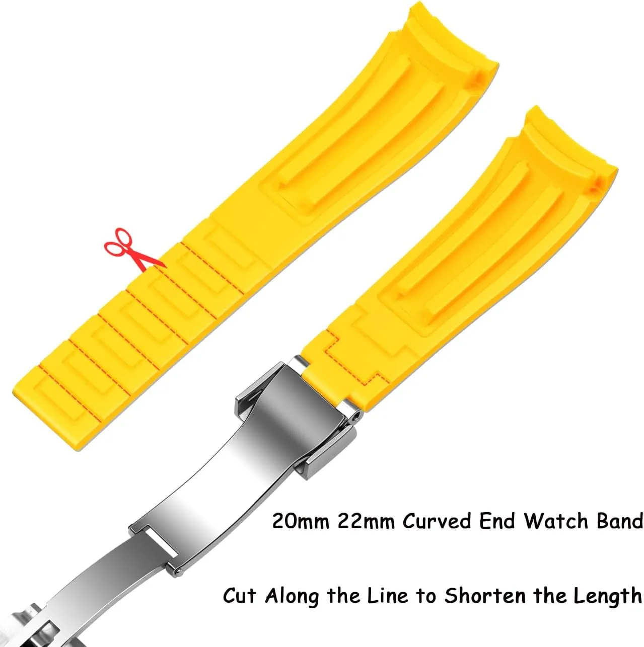 Curved Replacement Watch Strap for Men Women with Classic Diving Buckle Juntan 18mm 20mm 22mm disintegrate Curved End Rubber Watch Band, Tapered Silicone 