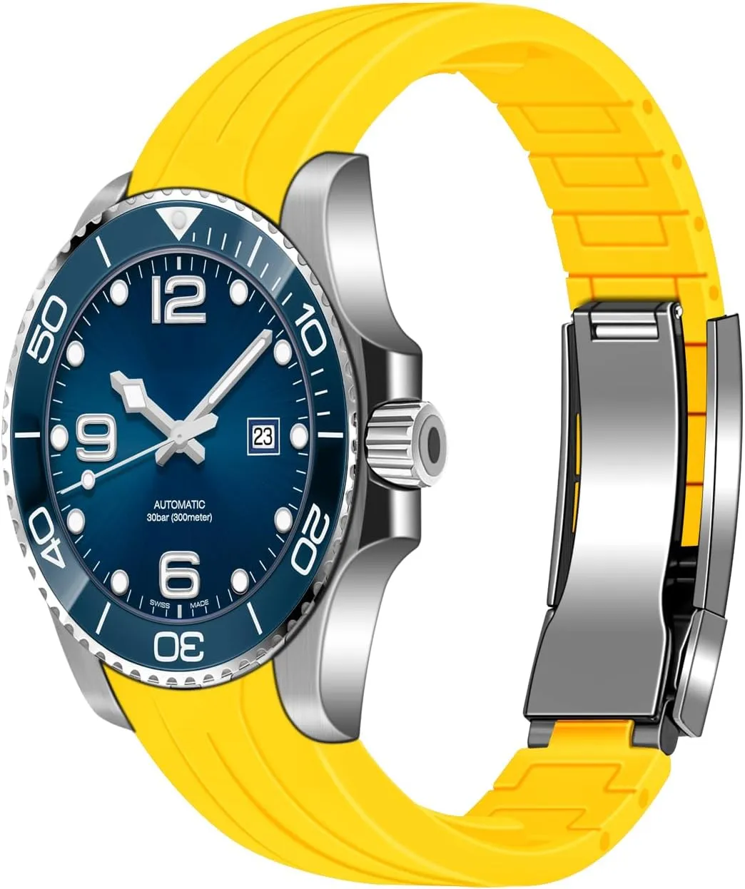 Curved Replacement Watch Strap for Men Women with Classic Diving Buckle Juntan 18mm 20mm 22mm disintegrate Curved End Rubber Watch Band, Tapered Silicone 
