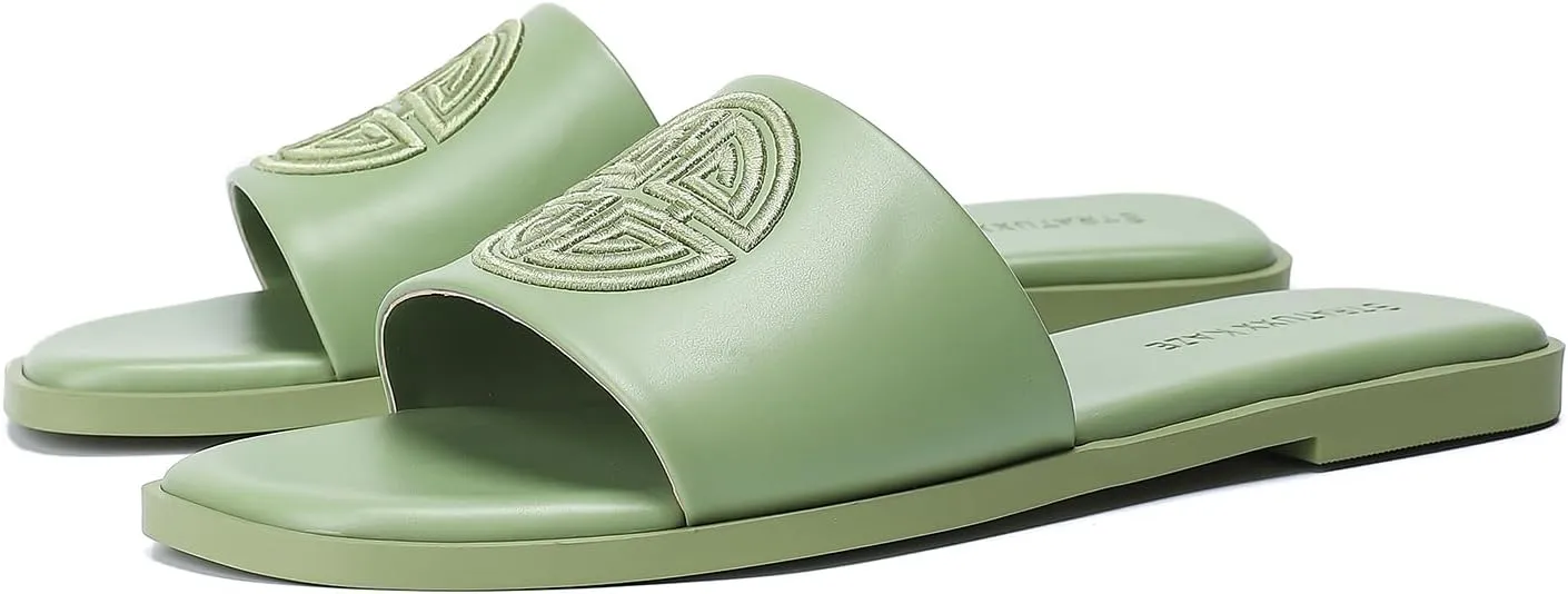 Cute Leather Black Sandals for Women uncle mate shell virus wax opponent Stratuxx Kaze Womens Flat Sandals Dressy Summer Slide with Memory Foam Comfortable 