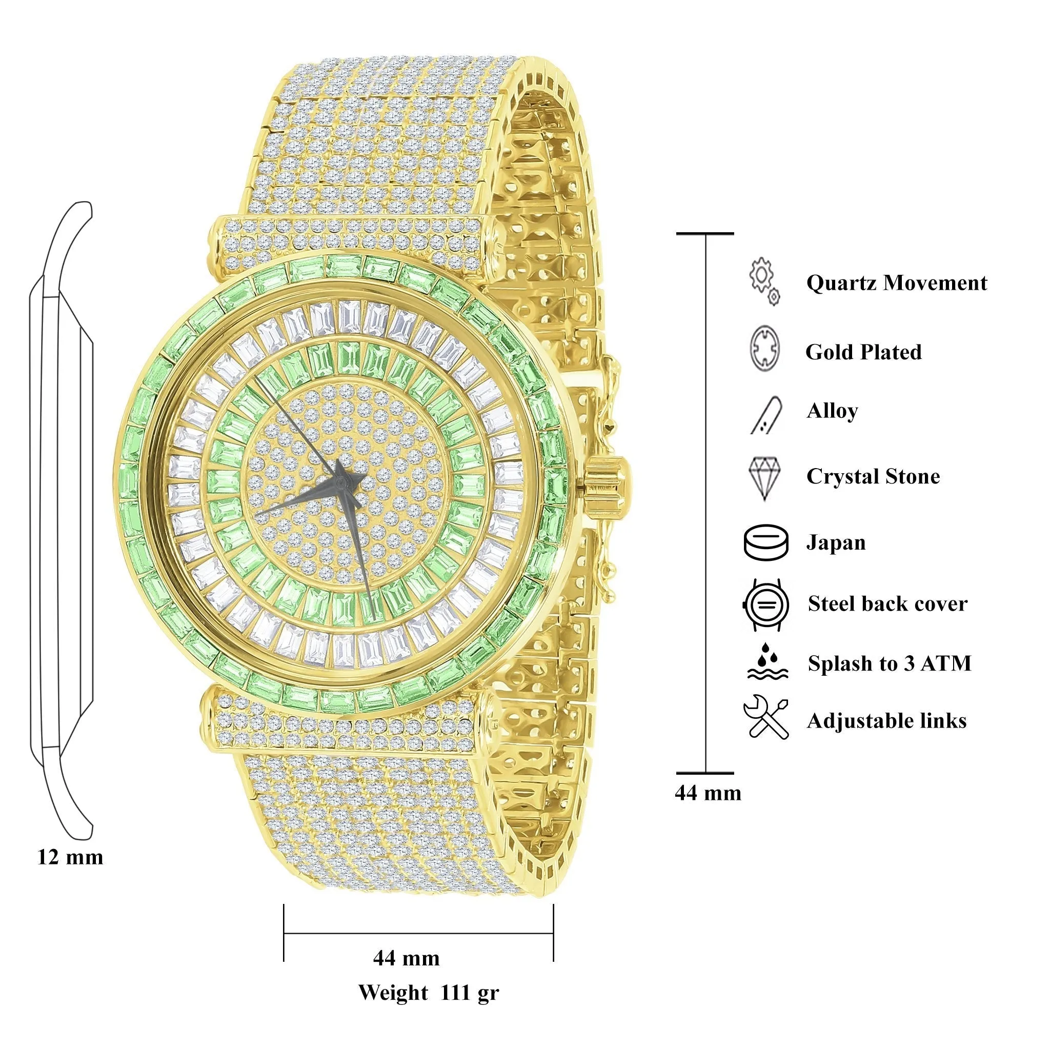 CZ Iced Out Watch - Rhodium Coated with CZ Stones | Bling Master, Japan Quartz, Water Resistant