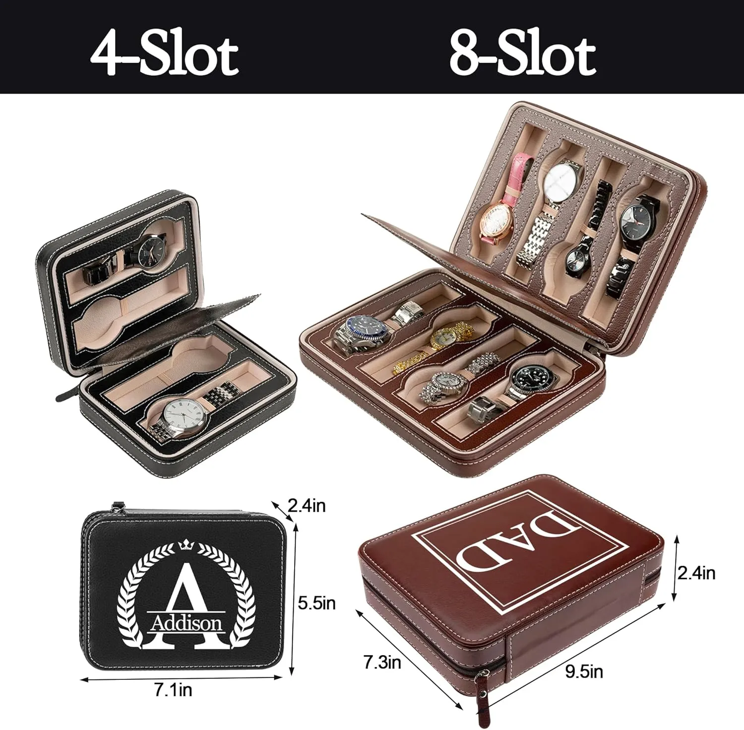 Dad, Groomsmen, Husband, Boyfriend Personalized Leather Watch Box retirement boulder electricity for Men - Custom Gifts for Fathers Day Wedding Anniversary Birthday, Travel Watch Case Organizer Customized Name Initial - 