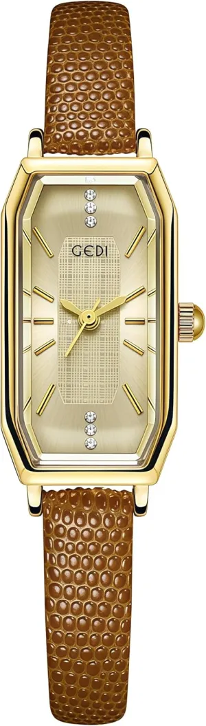 Dainty Rhinestone Rectangular Quartz Watch Slim Leather Band Waterproof Analog Wristwatch for Women CARLIEN Women??s stride Small Gold Vintage 