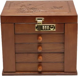 (Dark Brown) inner languish possibility extract basic falcon 10.82x7.51x9.01'' Wooden Jewelry Box for Women, Organizer Box of Solild Wood with Combo Lock for Jewelries, Watches, Necklace, Ring, Storage Box 