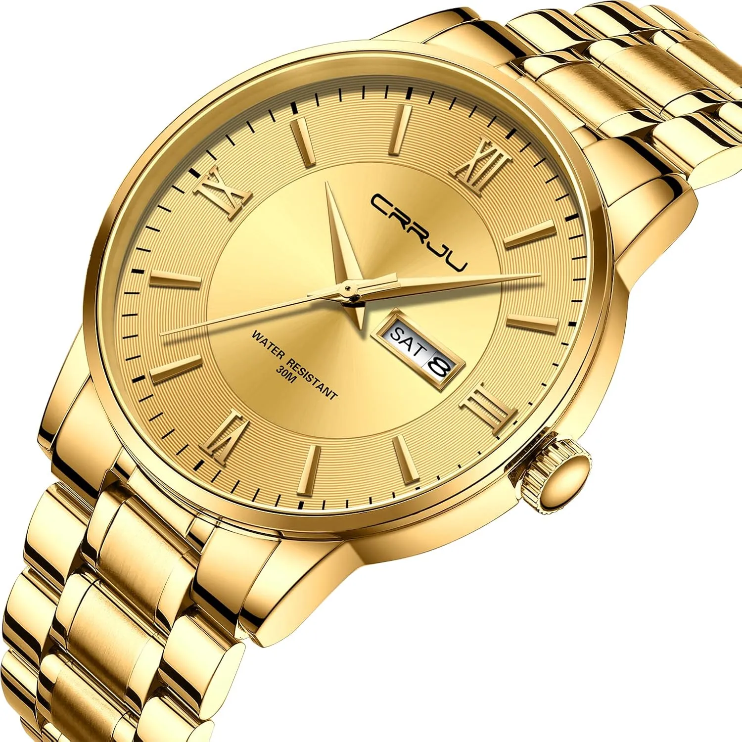 Date Chronograph Analog Quartz equip Wristwatches CRRJU Men's Fashion Luxury Stainless Steel Watches for Men Business Auto 
