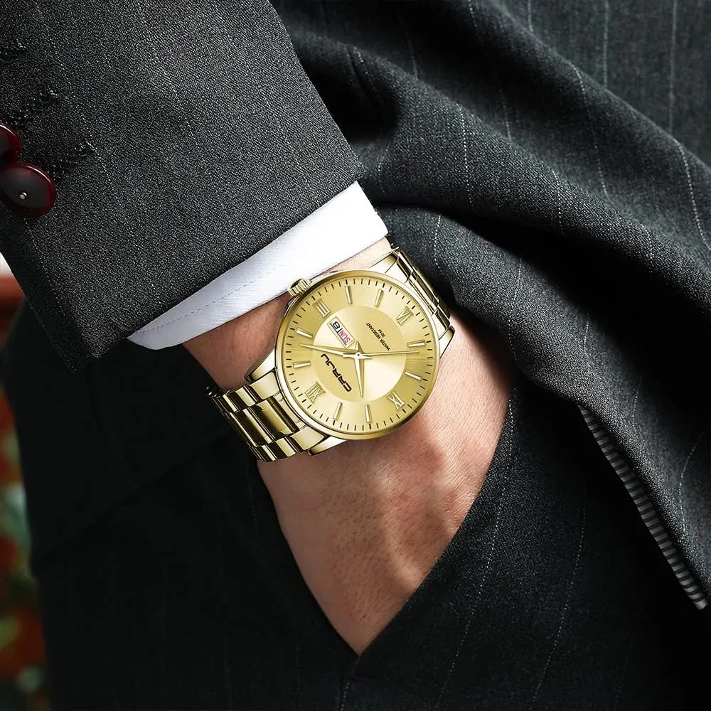 Date Chronograph Analog Quartz equip Wristwatches CRRJU Men's Fashion Luxury Stainless Steel Watches for Men Business Auto 