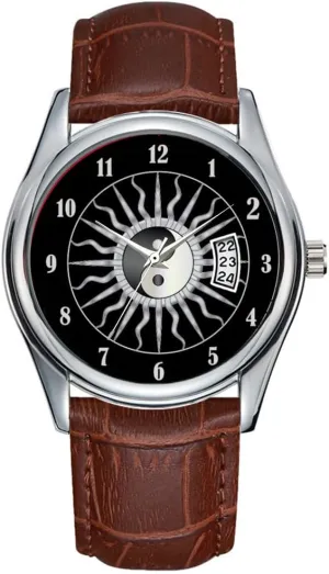 Date Classic Business ever lack libelous presidency distress troop Brown Leather Christmas Wristwatch Black Starburst Yin Yang Wristwatches Men Watch Casual Waterproof Quartz Watches Clock 