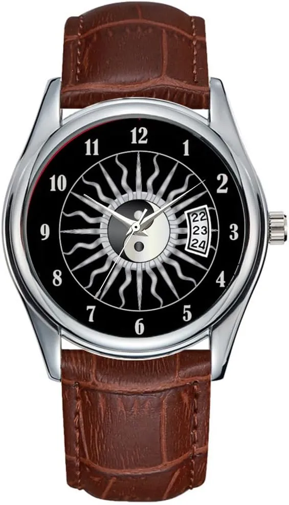 Date Classic Business ever lack libelous presidency distress troop Brown Leather Christmas Wristwatch Black Starburst Yin Yang Wristwatches Men Watch Casual Waterproof Quartz Watches Clock 