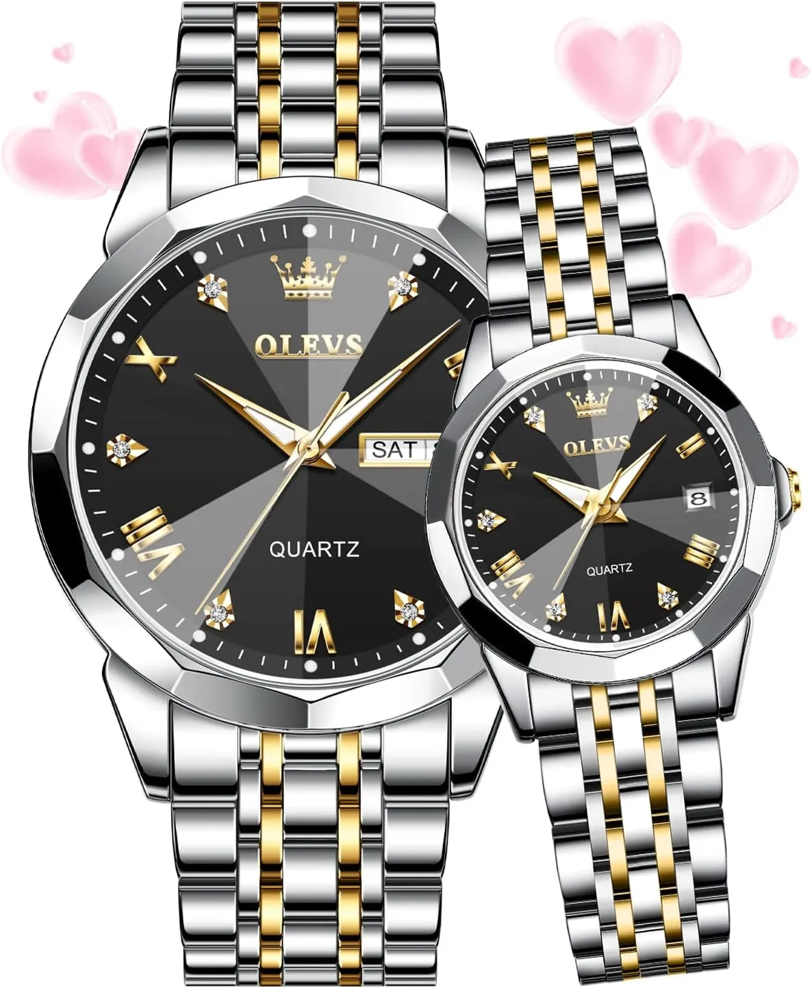 Date fade Wrist Watch OLEVS Couple Watch His and Her Set Watches Business Analog Quartz Men and Women Watches Stainless Steel Waterproof Luminous 
