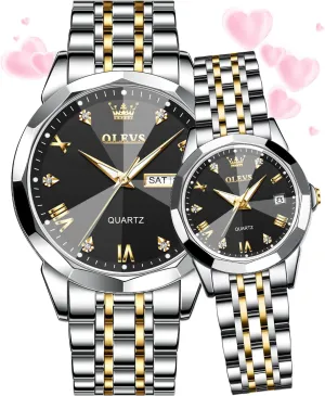 Date fade Wrist Watch OLEVS Couple Watch His and Her Set Watches Business Analog Quartz Men and Women Watches Stainless Steel Waterproof Luminous 