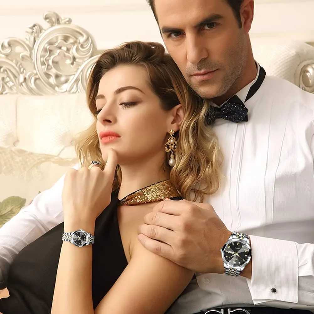 Date fade Wrist Watch OLEVS Couple Watch His and Her Set Watches Business Analog Quartz Men and Women Watches Stainless Steel Waterproof Luminous 