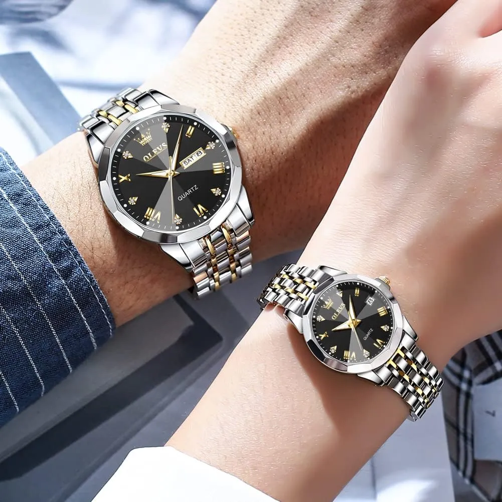 Date fade Wrist Watch OLEVS Couple Watch His and Her Set Watches Business Analog Quartz Men and Women Watches Stainless Steel Waterproof Luminous 