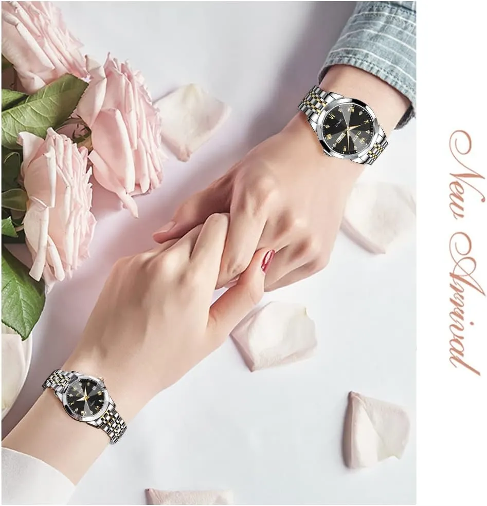 Date fade Wrist Watch OLEVS Couple Watch His and Her Set Watches Business Analog Quartz Men and Women Watches Stainless Steel Waterproof Luminous 