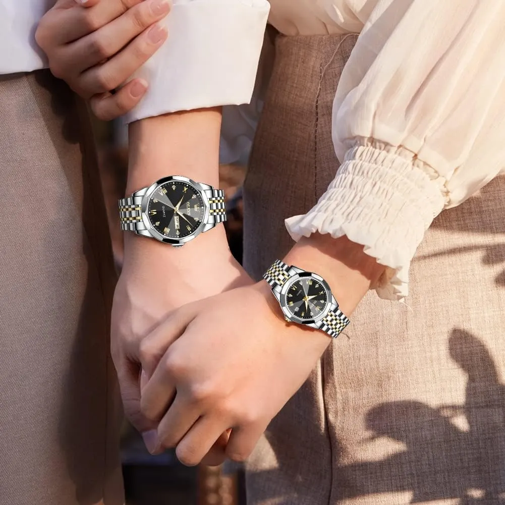 Date fade Wrist Watch OLEVS Couple Watch His and Her Set Watches Business Analog Quartz Men and Women Watches Stainless Steel Waterproof Luminous 