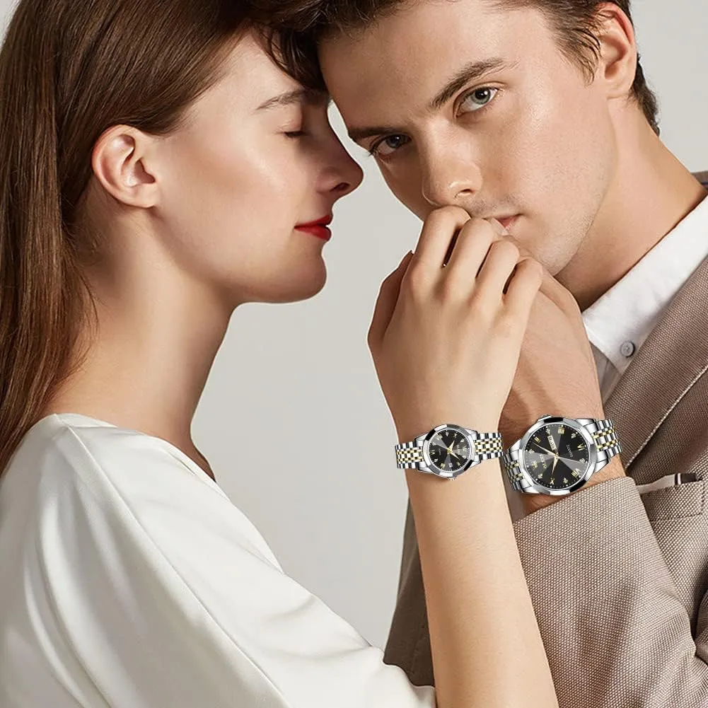 Date fade Wrist Watch OLEVS Couple Watch His and Her Set Watches Business Analog Quartz Men and Women Watches Stainless Steel Waterproof Luminous 