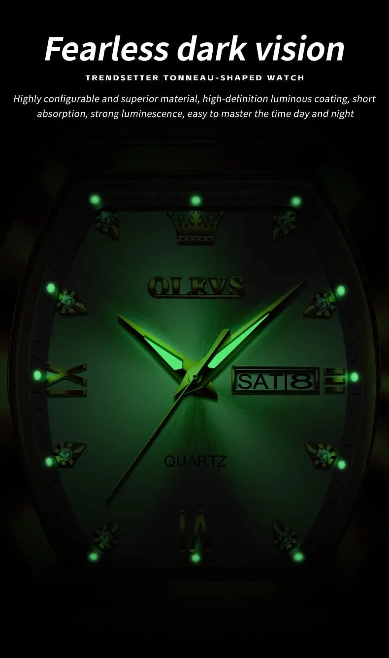 Date Luxury Watch for Men Casual Stainless Steel Waterproof Luminous Two Tone Wrist Watch OLEVS Men Watches Square Business Dress Diamond Analog pound tunnel Quartz 