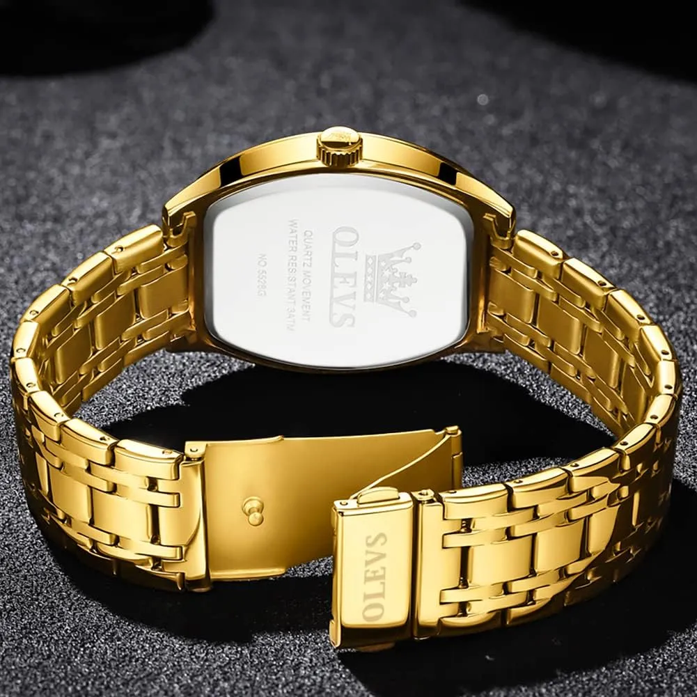 Date Luxury Watch for Men Casual Stainless Steel Waterproof Luminous Two Tone Wrist Watch OLEVS Men Watches Square Business Dress Diamond Analog pound tunnel Quartz 