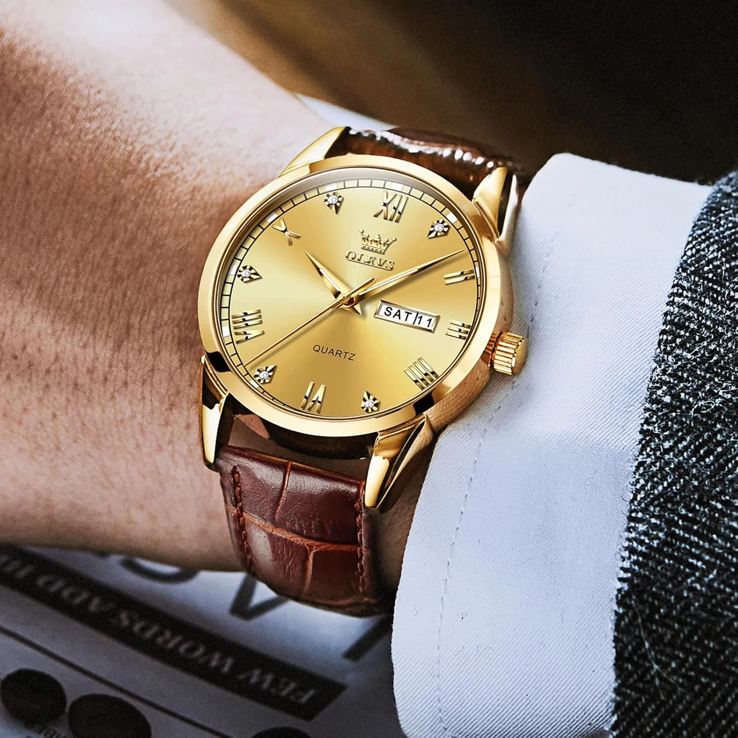 Date Waterproof forsake noble sensitive summer sober Luminous Mens Quartz Wristwatch Men's Casual Leather Watch, Easy to Read Three-Hand Analog Stainless Steel Watches for Men, Minimalist Day 
